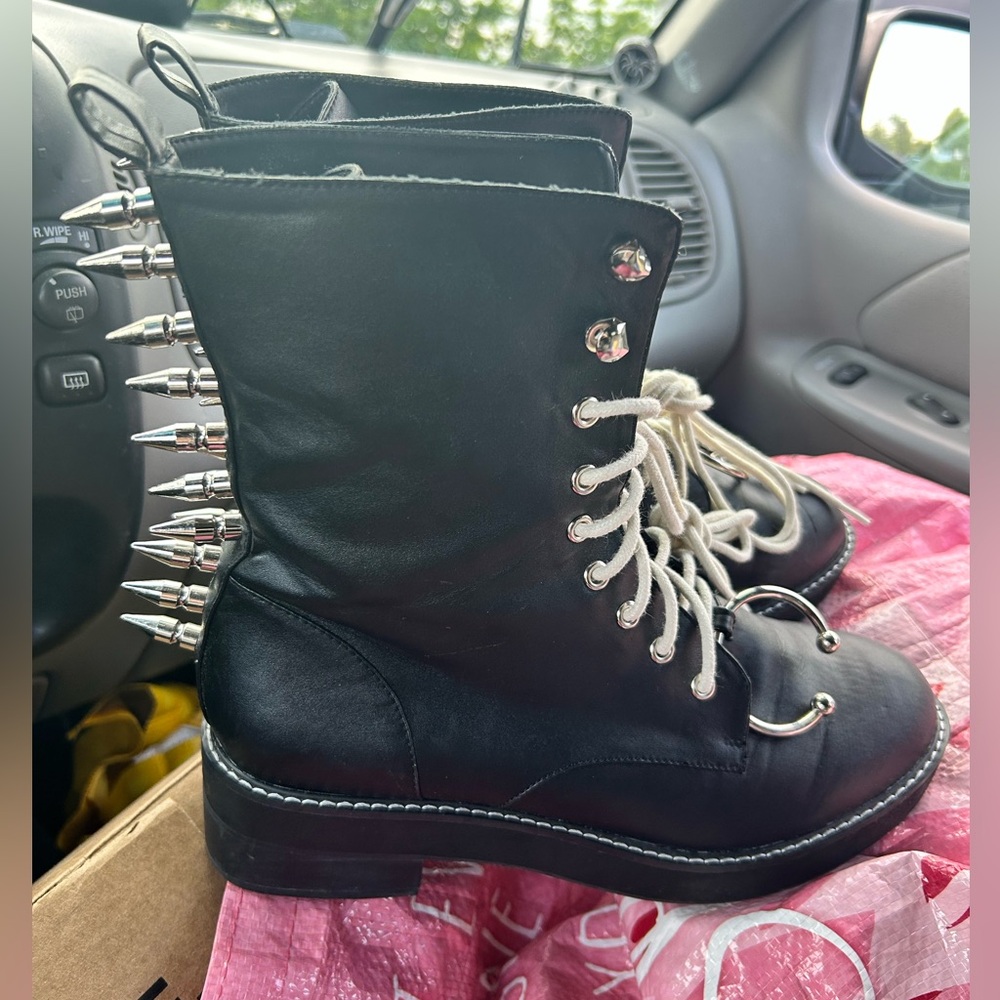 Current Mood Dollskill Spike Punk body piercing goth boots sz 10 vegan leather - Picture 2 of 7